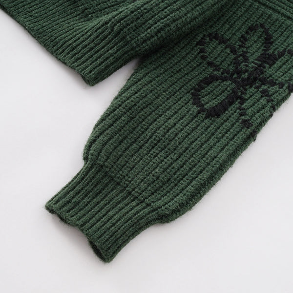 Intarsia Button Crew-Neck Knit Cardigan Winteres