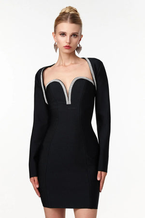 Women Chic IWynn Sexy Contour Long Sleeve Rhinestone Bandage Mini  Ladies Bodycon Occassion Birthday Cocktail Prom Party Dresses