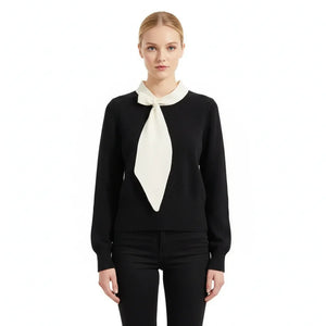 Scarf-Collar Tie Knit Pullover Winteres
