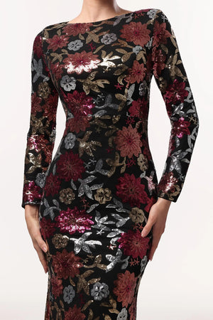 Women Chic IMaoma Elegant Lustrous Long Sleeve Floral Woven Maxi D Ladies Bodycon Occassion Birthday Cocktail Prom Party Dresses