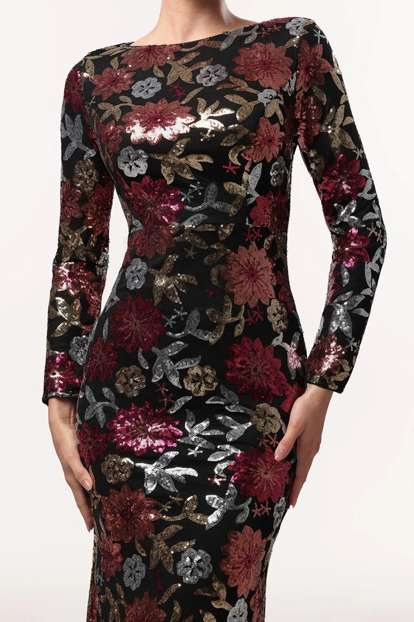 Women Chic IMaoma Elegant Lustrous Long Sleeve Floral Woven Maxi D Ladies Bodycon Occassion Birthday Cocktail Prom Party Dresses