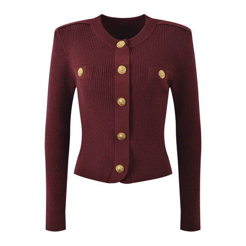 Elegant O-Neck Knit Cardigan – Bordeaux-Red Knit Cardigan – Winteres