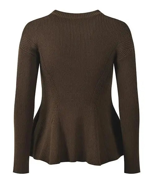 Brown ribbed sweater on a white background
