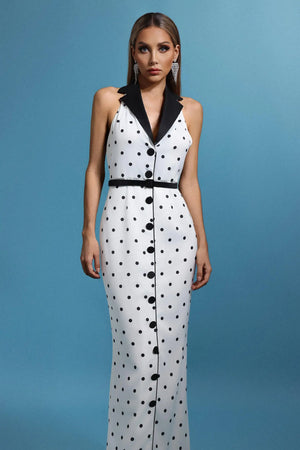 Women Chic IDaryl Sleevess Polka Dot V-Neck Maxi Dress Ladies Bodycon Occassion Birthday Cocktail Prom Party Dresses