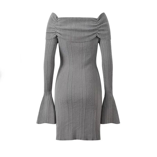 Gray ribbed dress with long sleeves on a white background
