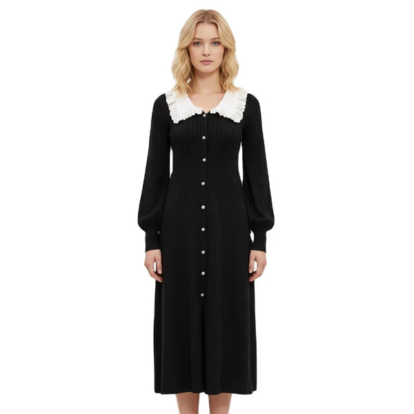 Puff-Sleeve Peter-Pan Hollow Knit Cardigan Winteres