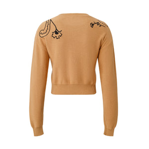 Drop-Shoulder Embroidery Knit Pullover Winteres