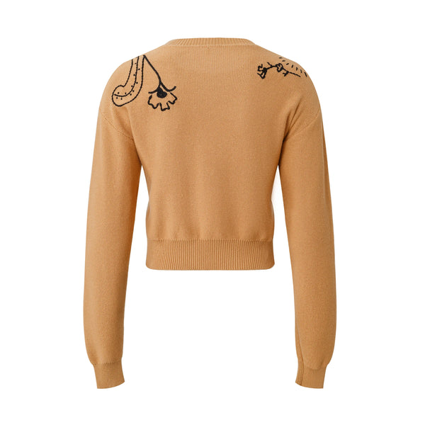 Drop-Shoulder Embroidery Knit Pullover Winteres