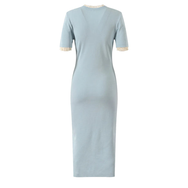 Light blue dress with short sleeves on a white background