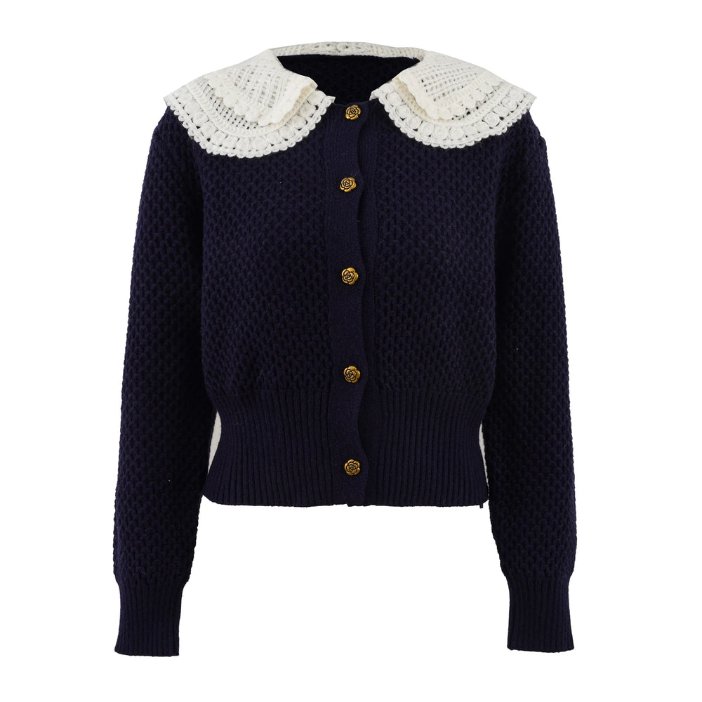Peter Pan Collar Hollow-Out Knit Cardigan