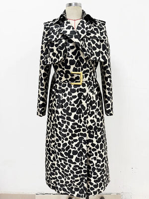 A11098 British Style Casual Hooded All-Season Long Coat, Breathable and Windproof Snake Print Jacquard