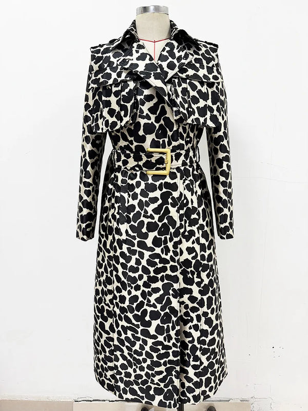 A11098 British Style Casual Hooded All-Season Long Coat, Breathable and Windproof Snake Print Jacquard