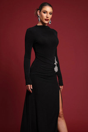 Women Chic IRacer Elegant Contour Long Sleeve Flower Embellished K Ladies Bodycon Occassion Birthday Cocktail Prom Party Dresses