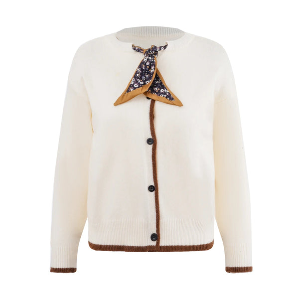 Ribbon Drop-Shoulder Crew-Neck Cardigan Winteres