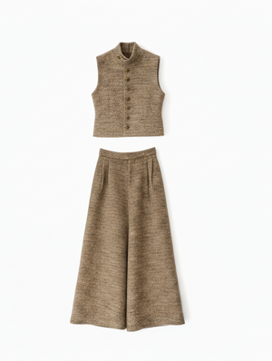 Brown vest and skirt set on a white background