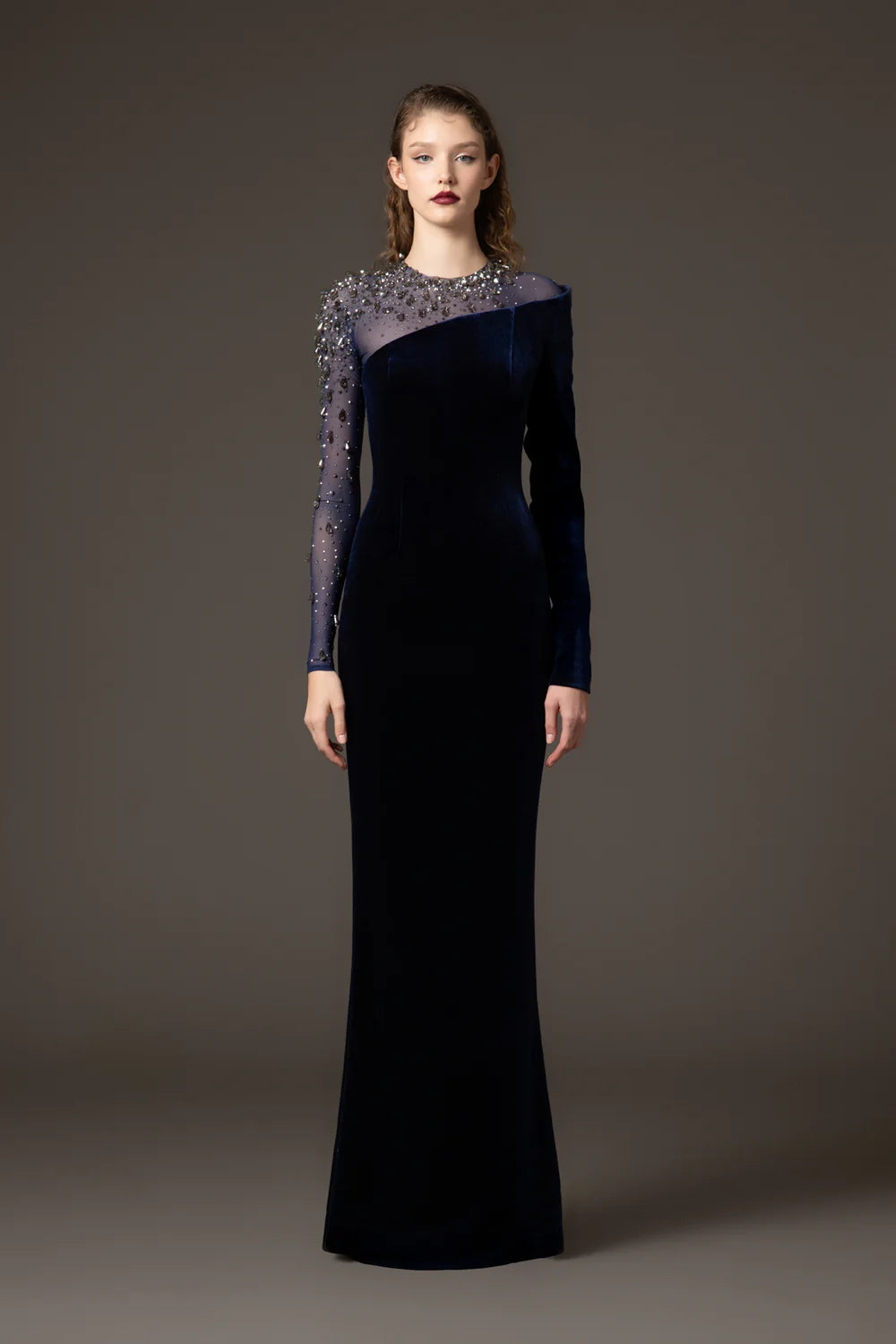 Ariadne Fisher Velvet Beaded Maxi Dress