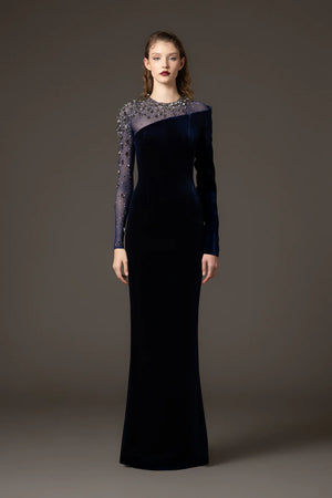 Ariadne Fisher Velvet Beaded Maxi Dress