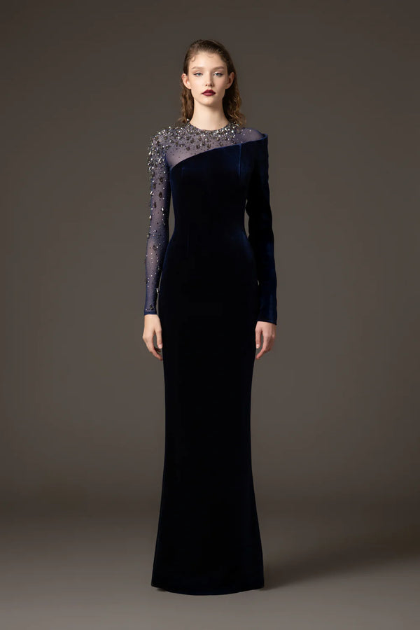 Ariadne Fisher Velvet Beaded Maxi Dress
