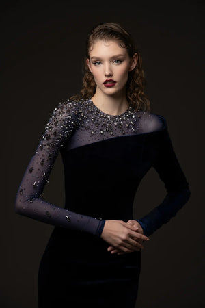 Ariadne Fisher Velvet Beaded Maxi Dress