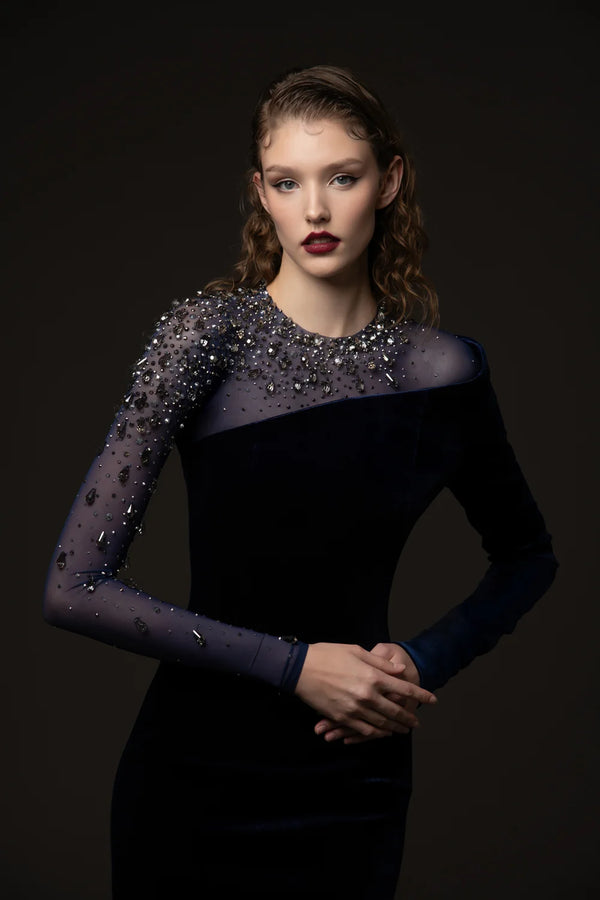 Ariadne Fisher Velvet Beaded Maxi Dress