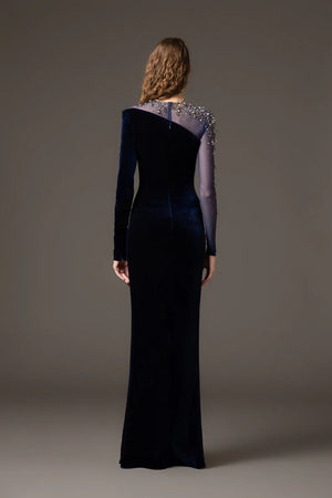 Ariadne Fisher Velvet Beaded Maxi Dress