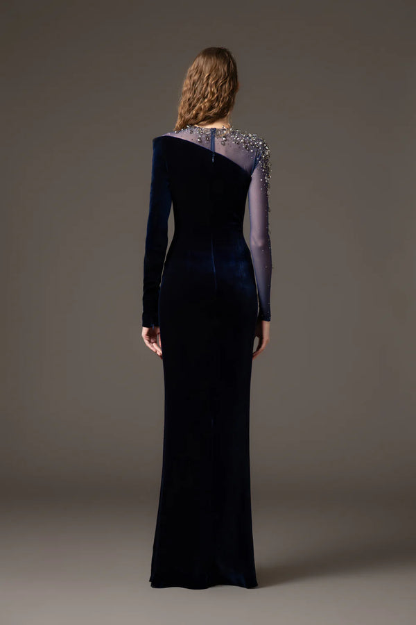 Ariadne Fisher Velvet Beaded Maxi Dress