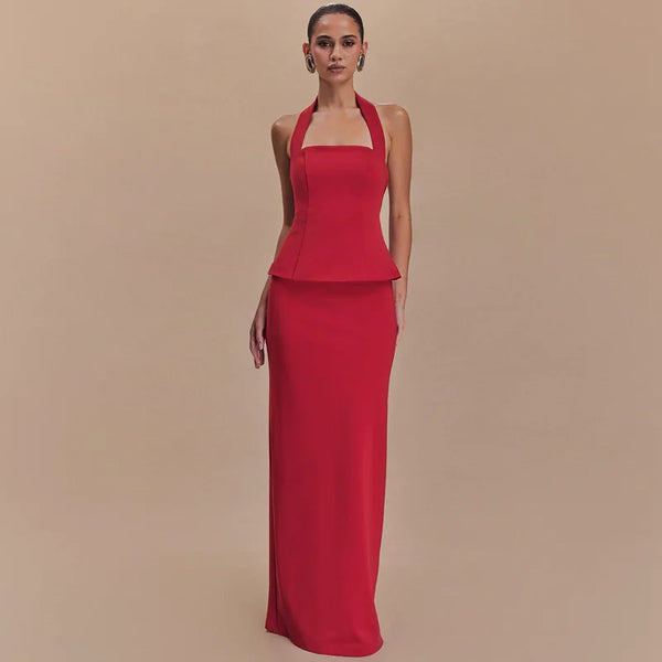 Flaunt your figure in our fabulous Backless Sexy 2 Piece Sets! These slim-fitting sets feature a solid square collar halter top and a long skirt for a sleek and sexy