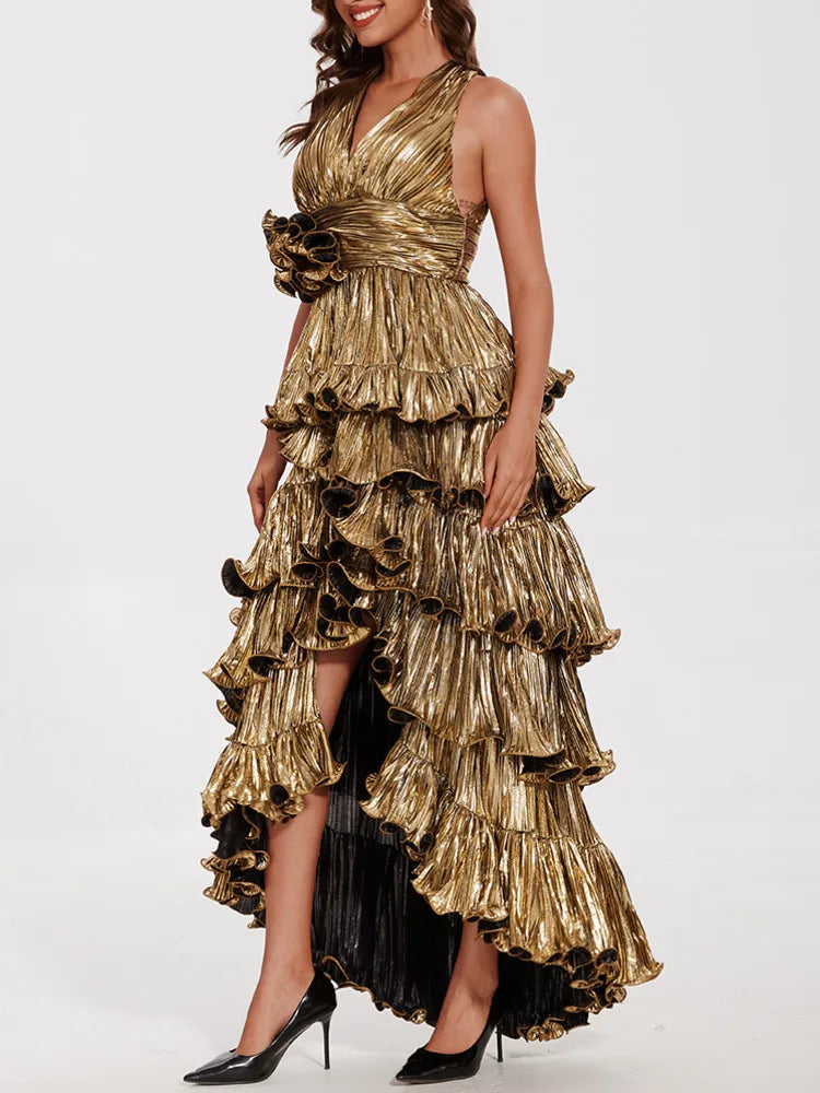 Get ready to turn heads in this Fashion Women's Elegant Evening Dress! With a solid spliced fungus design and a V neck, this dress is both elegant and playful. The h