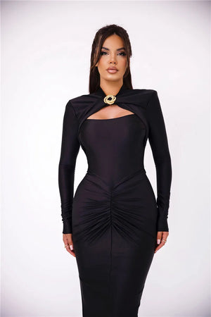 Unleash your daring side with the LYDIE Hollow Out Maxi Dress! Featuring a sexy slit, elegant ruching, and intricate hollow out details, this dress is perfect for ta