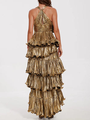 Get ready to turn heads in this Fashion Women's Elegant Evening Dress! With a solid spliced fungus design and a V neck, this dress is both elegant and playful. The h