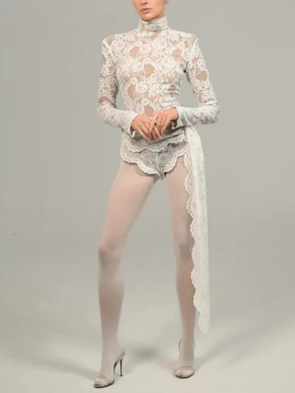 Elevate your style with our Draped Lace Bodysuit. This sophisticated and exclusive piece features intricate lace and a flattering draped design. Perfect for your nex