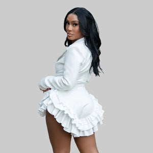 Get ready to rock the autumn season with this women's elegant suit! The ruffle edge pants and short one-piece design add a touch of flair to your wardrobe. Featuring