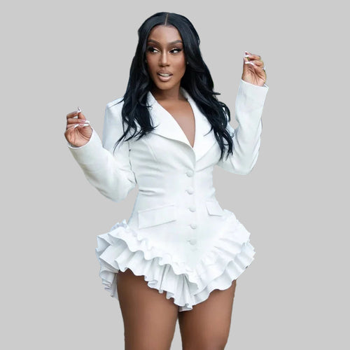 Get ready to rock the autumn season with this women's elegant suit! The ruffle edge pants and short one-piece design add a touch of flair to your wardrobe. Featuring