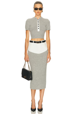The Mosaic Knit Midi Set – Gray Skirt Set – Winteres