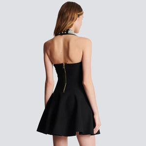 Shine like a star in our Black Sequin Halter Mini Dress. With its off-the-shoulder design and A-line silhouette, this bandage dress is perfect for any party or red c