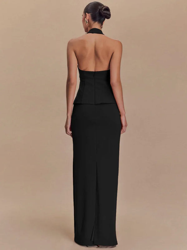 Flaunt your figure in our fabulous Backless Sexy 2 Piece Sets! These slim-fitting sets feature a solid square collar halter top and a long skirt for a sleek and sexy