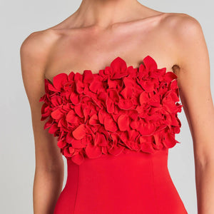 Red floral strappy bodycon midi dress with side slit Winteres