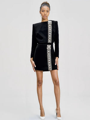 Diamond Black Top Short Skirt Set Two-piece Set Outfits Winteres