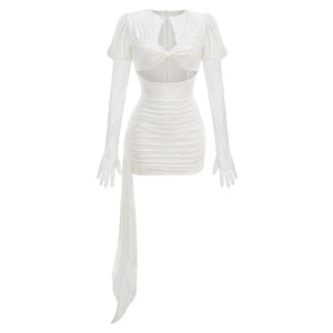 Turn heads and steal the spotlight with this High Quality Red White Women Long Sleeve Sexy Lace Dress. The bodycon fit and draped design hug your curves in all the r