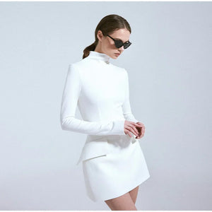 Introducing our Chic Red Women Pockets Mini Dress, perfect for elegant occasions or daily commutes. Featuring a turtleneck and slim fit, this dress boasts long sleev