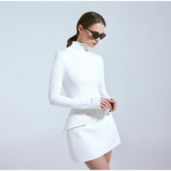 Introducing our Chic Red Women Pockets Mini Dress, perfect for elegant occasions or daily commutes. Featuring a turtleneck and slim fit, this dress boasts long sleev