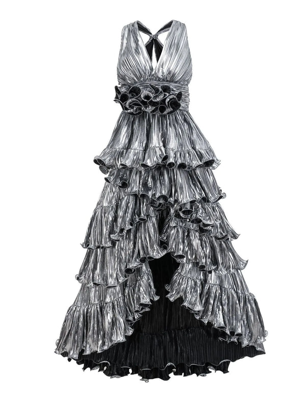 Get ready to turn heads in this Fashion Women's Elegant Evening Dress! With a solid spliced fungus design and a V neck, this dress is both elegant and playful. The h