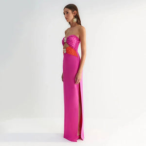 Get ready to celebrate in style with this Black Pink Color Women Sexy Strapless Dress! The shinning sequins and bodycon bandage design will have you turning heads at