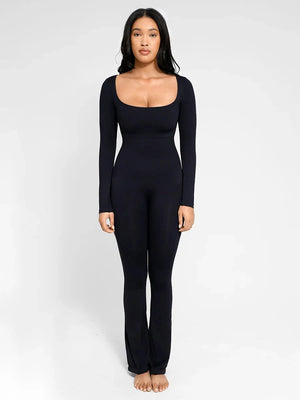 Seamless one-piece flared shapewear jumpsuit with inverted T-shaped shoulders Winteres
