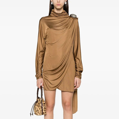 Didi High Neck Splice Ribbon short Dress Winteres