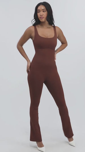 Seamless Square Neck U-Back Flared Jumpsuit