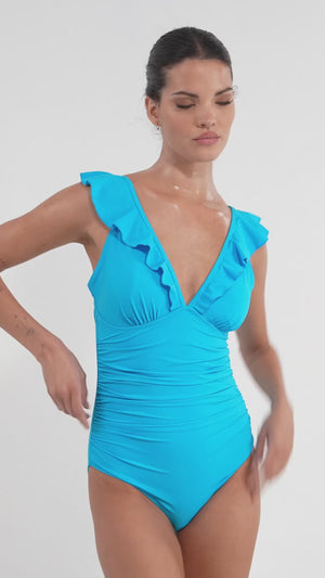 Maillot de bain bikini à lacets avec volants sur les épaules, effet gainant 