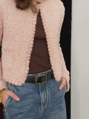Elegant Casual Pink Knitted Cardigan