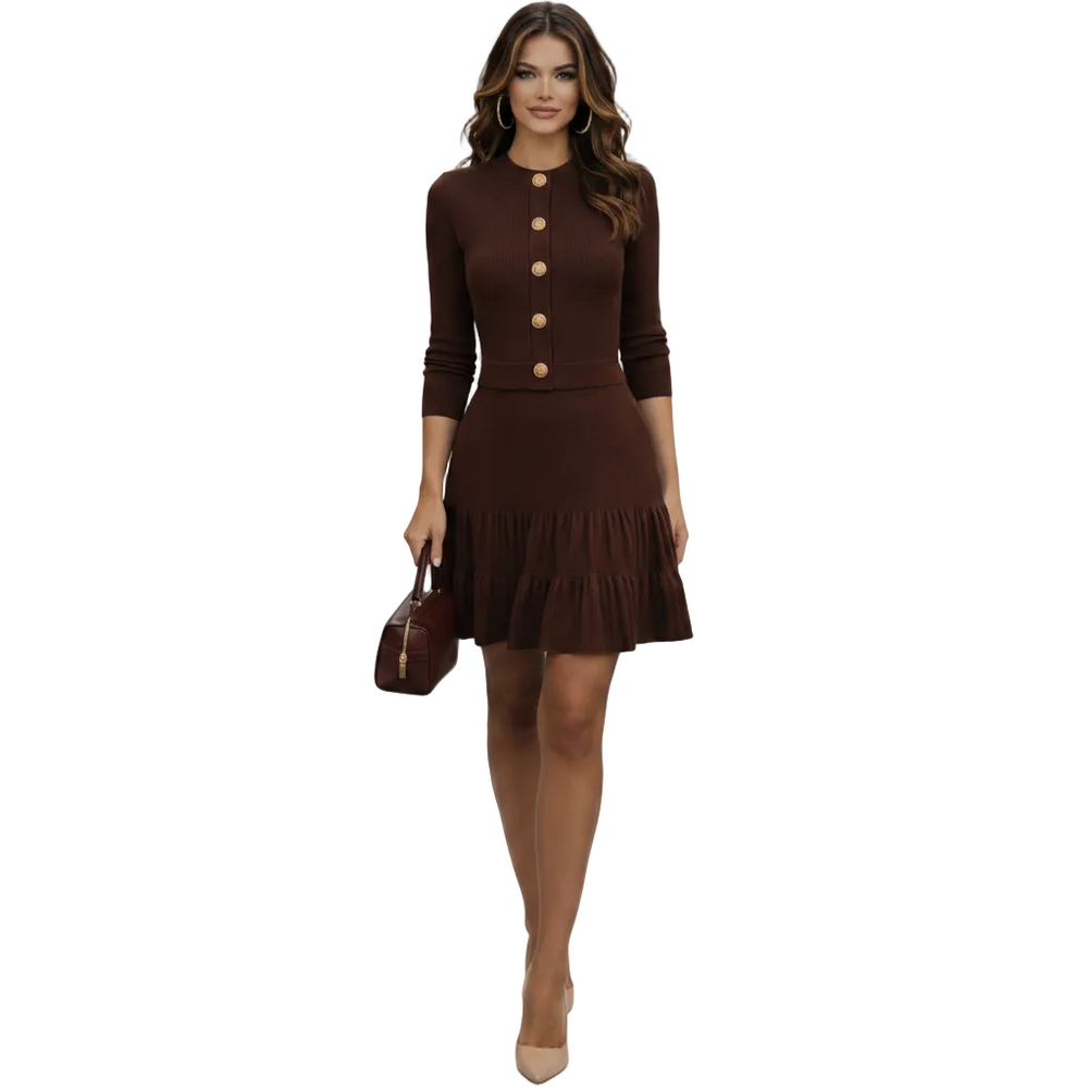 Halter Knit Dress Cardigan Set Midi Winteres