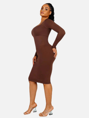 Long Sleeve Bodycon Dress with Built-in Shapewear Winteres